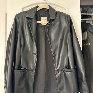 Abercrombie & Fitch Charcoal Faux Leather Blazer